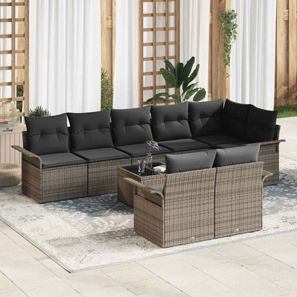 Trädgårdsoffset med kudde 9 pcs Grå Poly rattan