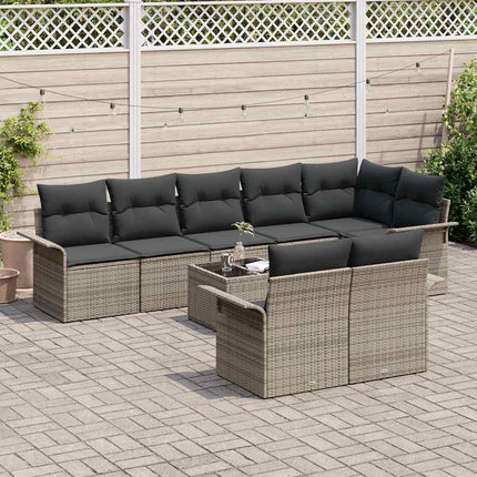 Trädgårdsoffset med kudde 9 pcs Grå Poly rattan