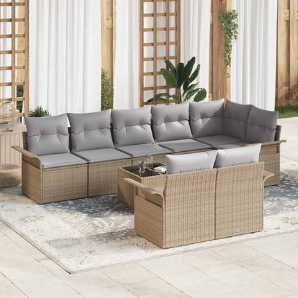 Trädgårdsoffset med kudde 9 pcs Beige Poly rattan