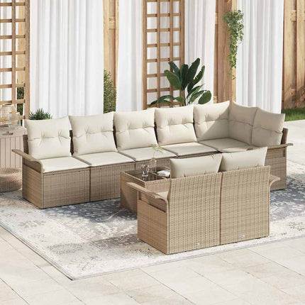 Trädgårdsoffset med kudde 9 pcs Beige Poly rattan