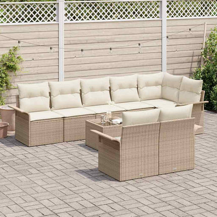 Trädgårdsoffset med kudde 9 pcs Beige Poly rattan