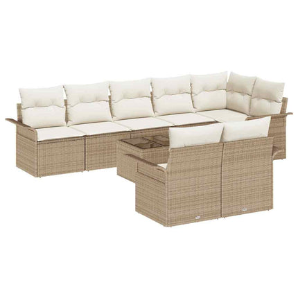 Trädgårdsoffset med kudde 9 pcs Beige Poly rattan