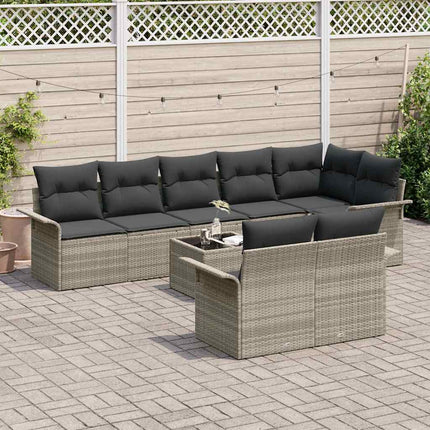 Trädgårdsoffset med kudde 9 pcs Ljusgrå Poly rattan