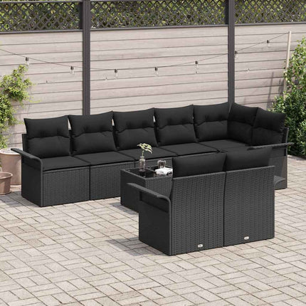 Trädgårdsoffset med kudde 9 pcs Svart Poly rattan