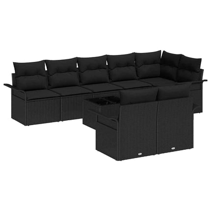 Trädgårdsoffset med kudde 9 pcs Svart Poly rattan