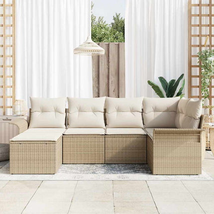 Trädgårdsoffset med kudde 6 pcs Beige konstrotting