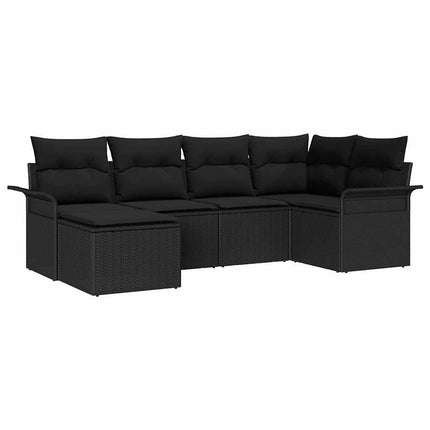 Trädgårdsoffset med kudde 6 pcs Svart konstrotting
