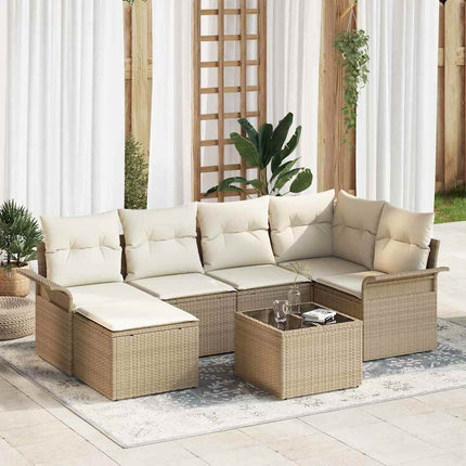 Trädgårdsoffset med kudde 7 pcs Beige konstrotting
