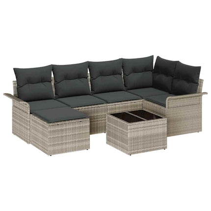 Trädgårdsoffset med kudde 7 pcs Ljusgrå Poly rattan
