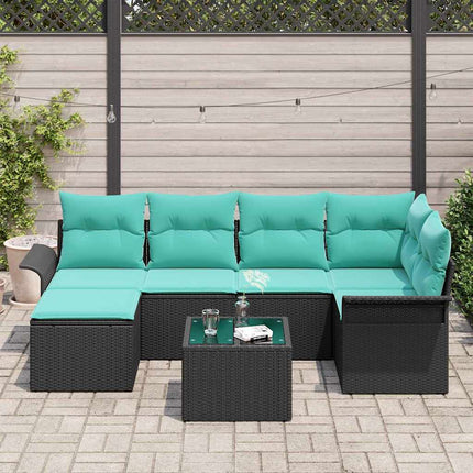 Trädgårdsoffset med kudde 7 pcs Svart Poly rattan