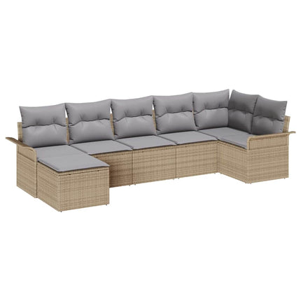 Trädgårdsoffset med kudde 7 pcs Beige konstrotting