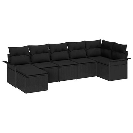 Trädgårdsoffset med kudde 7 pcs Svart Poly rattan