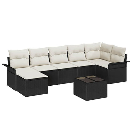 Trädgårdsoffset med kudde 8 pcs Svart Poly rattan