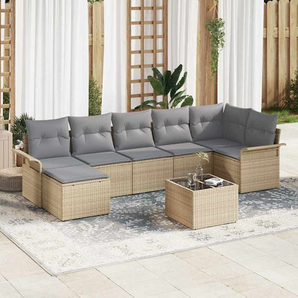 Trädgårdsoffset med kudde 8 pcs Beige Poly rattan