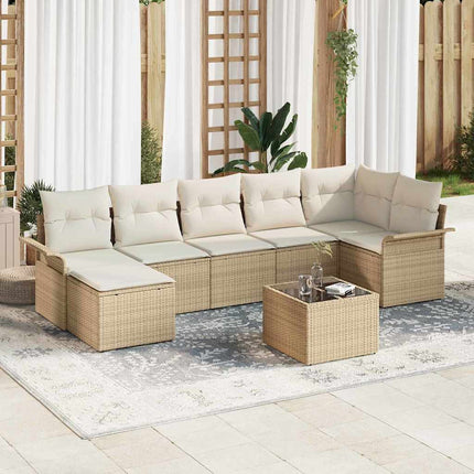 Trädgårdsoffset med kudde 8 pcs Beige Poly rattan