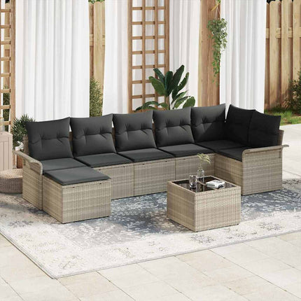 Trädgårdsoffset med kudde 8 pcs Ljusgrå Poly rattan