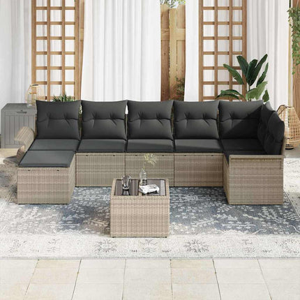 Trädgårdsoffset med kudde 8 pcs Ljusgrå Poly rattan