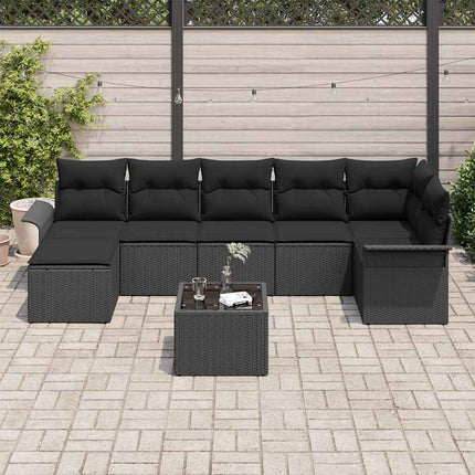 Trädgårdsoffset med kudde 8 pcs Svart konstrotting