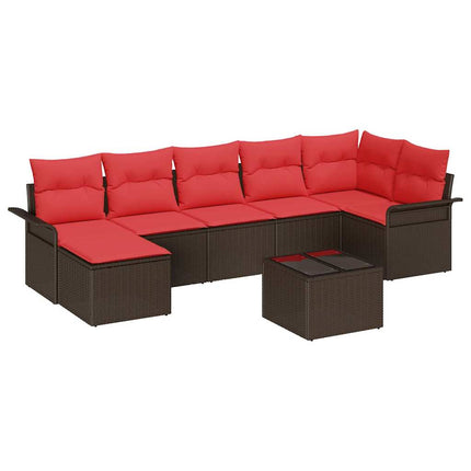 Trädgårdsoffset med kudde 8 pcs Brun Poly rattan