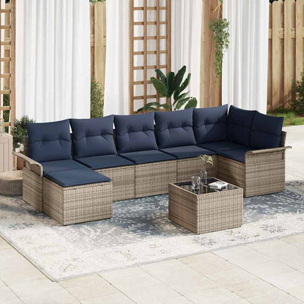 Trädgårdsoffset med kudde 8 pcs Grå Poly rattan