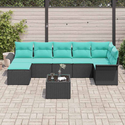 Trädgårdsoffset med kudde 8 pcs Svart Poly rattan