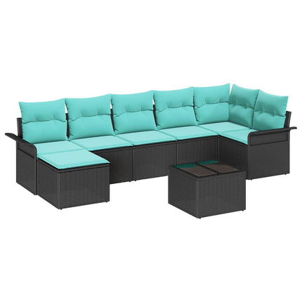 Trädgårdsoffset med kudde 8 pcs Svart Poly rattan