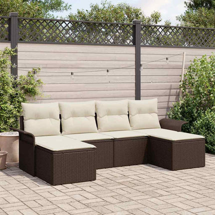 Trädgårdsoffset med kudde 6 pcs Brun Poly rattan