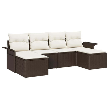 Trädgårdsoffset med kudde 6 pcs Brun Poly rattan