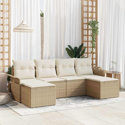 Trädgårdsoffset med kudde 6 pcs Beige konstrotting