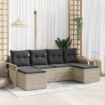 Trädgårdsoffset med kudde 6 pcs Ljusgrå Poly rattan