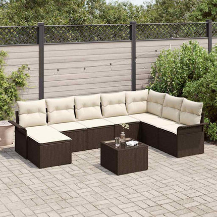 Trädgårdsoffset med kudde 9 pcs Brun Poly rattan