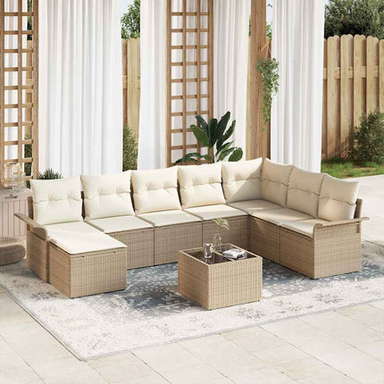 Trädgårdsoffset med kudde 9 pcs Beige konstrotting