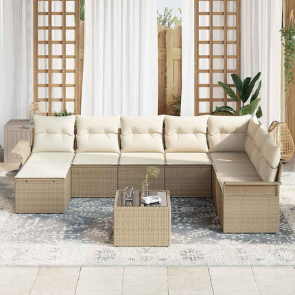 Trädgårdsoffset med kudde 9 pcs Beige konstrotting