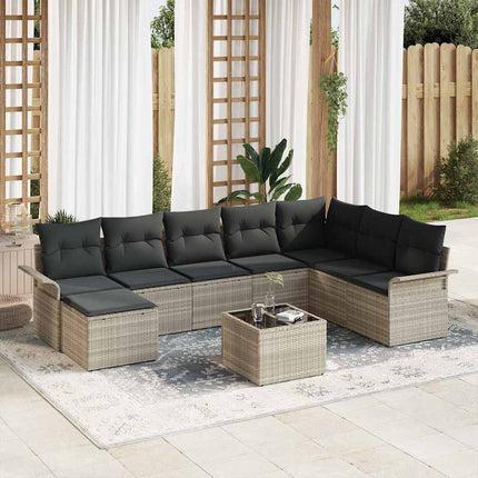 Trädgårdsoffset med kudde 9 pcs Ljusgrå Poly rattan