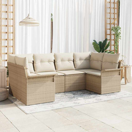 Trädgårdsoffset med kudde 6 pcs Beige konstrotting