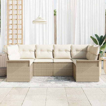 Trädgårdsoffset med kudde 6 pcs Beige konstrotting