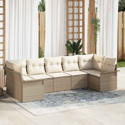 Trädgårdsoffset med kudde 7 pcs Beige Poly rattan