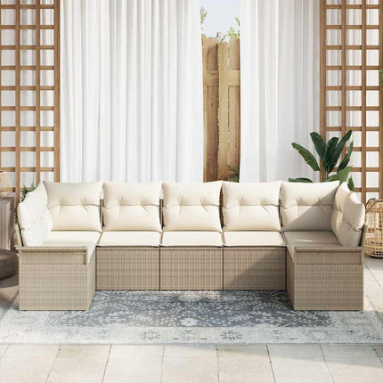 Trädgårdsoffset med kudde 7 pcs Beige Poly rattan
