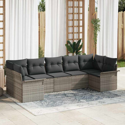 Trädgårdsoffset med kudde 7 pcs Ljusgrå Poly rattan
