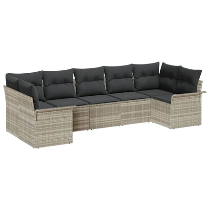 Trädgårdsoffset med kudde 7 pcs Ljusgrå Poly rattan