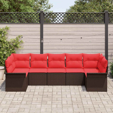 Trädgårdsoffset med kudde 7 pcs Brun Poly rattan