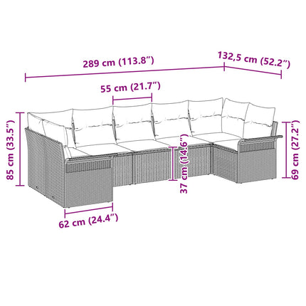 Trädgårdsoffset med kudde 7 pcs Brun Poly rattan
