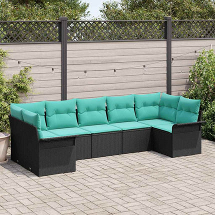 Trädgårdsoffset med kudde 7 pcs Svart Poly rattan