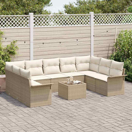 Trädgårdsoffset med kudde 10 pcs Beige konstrotting