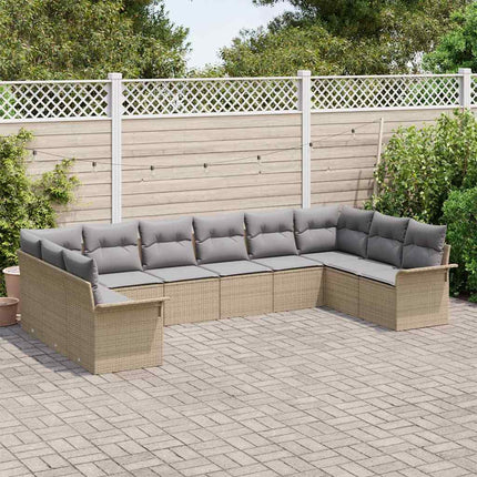 Trädgårdsoffset med kudde 10 pcs Beige konstrotting