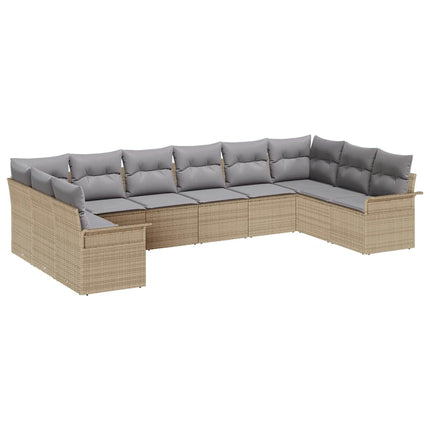 Trädgårdsoffset med kudde 10 pcs Beige konstrotting