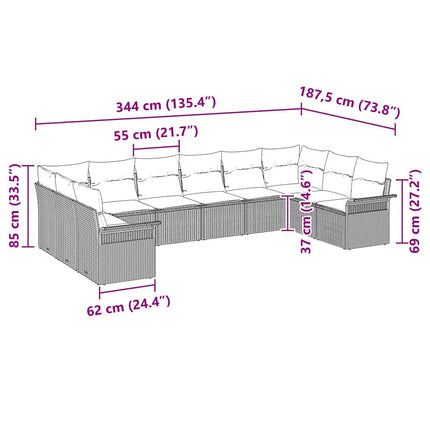 Trädgårdsoffset med kudde 10 pcs Beige konstrotting