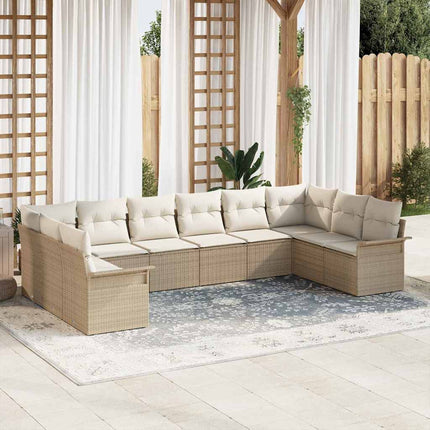 Trädgårdsoffset med kudde 10 pcs Beige konstrotting