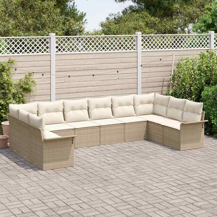 Trädgårdsoffset med kudde 10 pcs Beige konstrotting