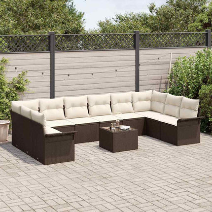 Trädgårdsoffset med kudde 11 pcs Brun Poly rattan